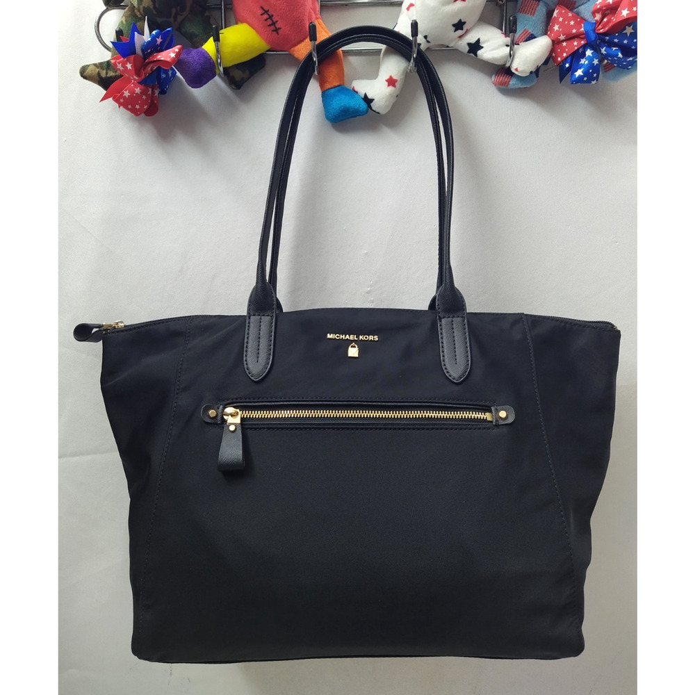 Michael Kors Black Nylon Double Handles Zipper Closure Tote Bag
